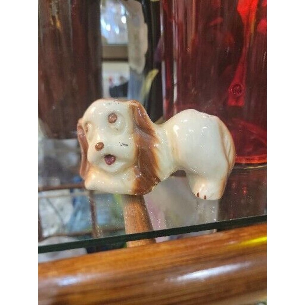 Old Pottery Puppy Dog Toothbrush Or Incense Holder Figural Porcelain Cute